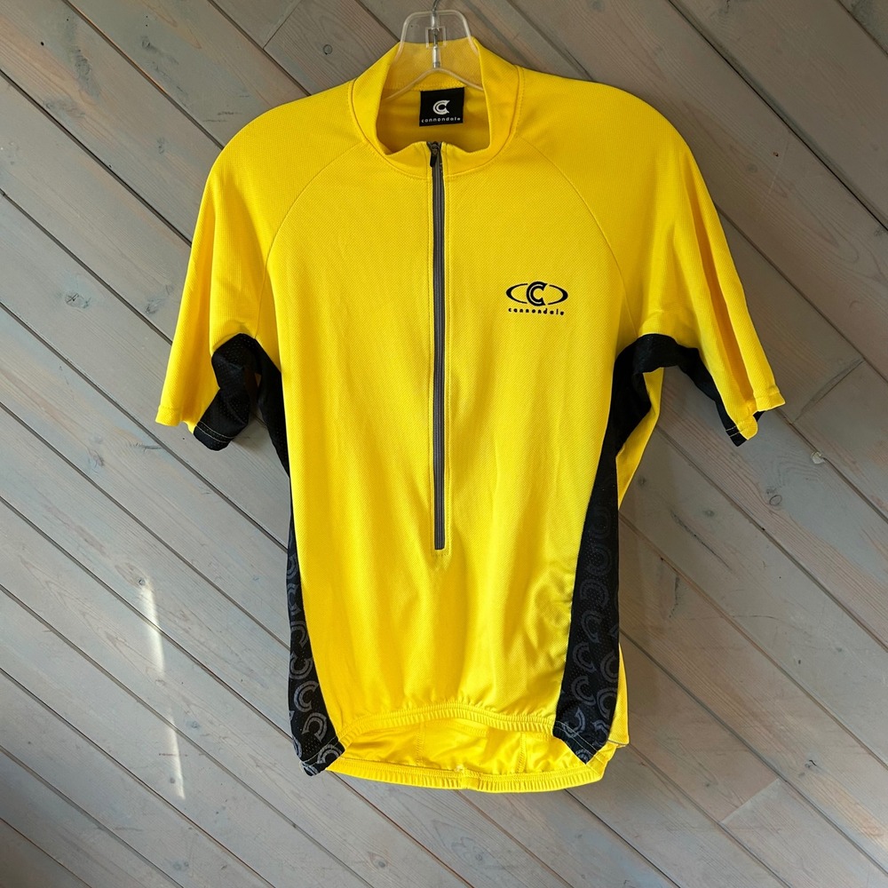Cannondale Mens Cycling Jersey Large Yellow Black 1/4 Zip Short Sleeve M956 USA